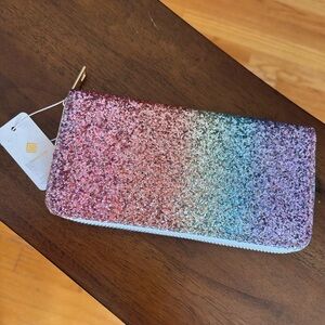 Glitter rainbow wallet sparkles zip around continental new chunky glitter